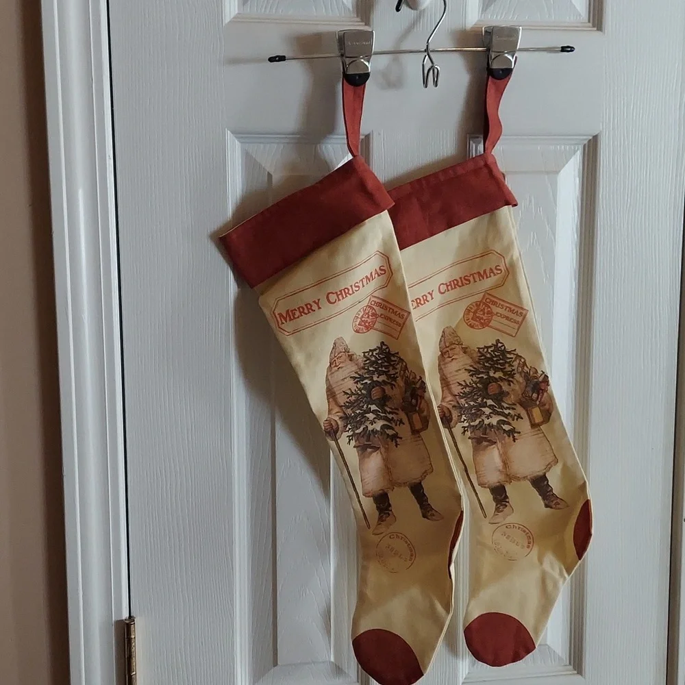 NWOT FATHER CHRISTMAS STOCKING SET OF 2 - VINTAGE RARE!